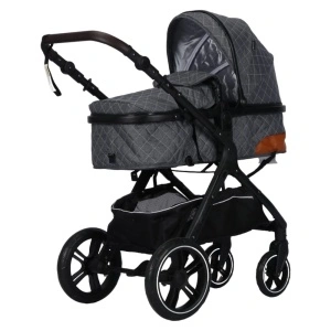 Carucior nou nascuti 2 in 1 NOVOKIDS™ X1000 series, Cu geanta bebe, Cadru Aluminiu, Amortizoare, Roti din cauciuc plin AVE, Landou, Spatar reglabil 3 trepte, Plasa insecte, Gri