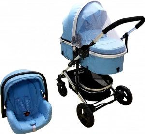 Carucior nou nascuti 3 in 1 Baby Care™ PRO 531 , Cadru Aluminiu, Amortizoare, Roti din cauciuc plin AVE, Landou, Scoica auto, Spatar reglabil 3 trepte, Plasa insecte, Albastru