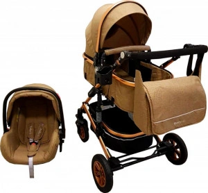 Carucior-nou-nascuti-3-in-1-Baby-Care-PRO-531-Cu-geanta-Bebe-inclusa-Cadru-Aluminiu-Gold-Amortizoare-Roti-din-cauciuc-plin-AVE-Landou-Scoica-auto-Spatar-reglabil-3-trepte-Plasa-insecte-Maron-Cappuccino