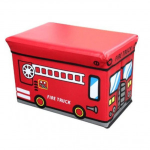 Cutie-de-depozitare-NOVOKIDS-Toy-Box-functie-taburet-copii-sezut-tapitat-dimensiuni-48X32X32-cm-Masinuta-de-pompieri-rosu