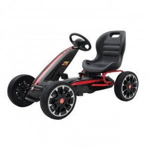 Kart cu pedale pentru copii NOVOKIDS® Chrysler Kart PRO, Roti din cauciuc EVA, 5-8 ani , Carena, Structura metalica, Frana de mana, Functie FreeWheel, Mers cu spatele, Negru