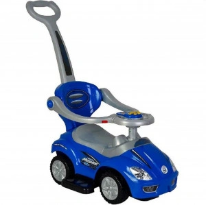 Masinuta copii si bebe NOVOKIDS™ MegaCar, Cu melodii si lumini, Maner de impins pentru parinti detasabil, Functie trotineta fara pedale, Pentru interior si exterior, Albastru