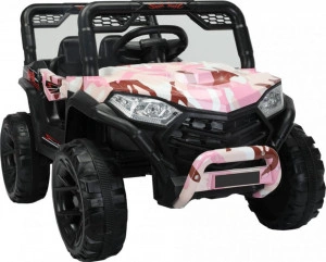 Masinuta Electrica cu acumulator pentru copii NOVOKIDS™ Buggy Mini UTV, Cu faruri luminoase, Telecomanda, 3-7 ani , max 30 kg, 3 Viteze, Lungime 110 cm, Model Offroad, Roz Camuflaj