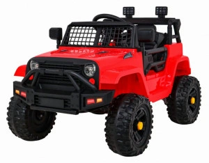 Masinuta Electrica cu acumulator pentru copii NOVOKIDS™ Dark Knight Jeep PRO, Max 30 kg, 3-8 ani , Cu melodii si lumini, 12V, 2 Viteze, Rosu