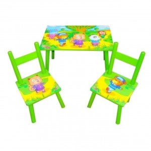 Masuta copii din MDF cu doua scaune Novokids™ My first table, dimensiuni 59X39X40, suprafata lucioasa, Verde