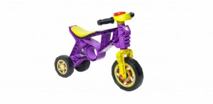 Motocicleta cu functie de trotineta fara pedale pentru copii NOVOKIDS™ EVO Balance Bike, Cu claxon, Maxim 30 Kg, 3 roti, Stabilitate mare, Mov