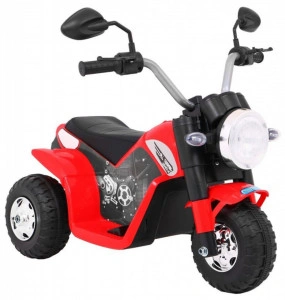 Motocicleta Electrica cu Acumulator Pentru Copii NOVOKIDS™ Mini Chopper, 2-5 ani, max 20 kg, Cu Sunete si Lumini, Trotineta Electrica, 3 Roti, MERS CU SPATELE, Rosu cu Negru