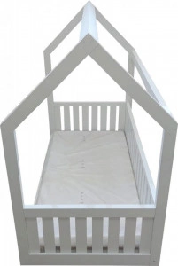 Pat-tip-casuta-pentru-copii-NOVOKIDS-Lovely-Little-House-160x80-CM-Set-cu-Saltea-din-Spuma-MATSEN-10-CM-Inclusa-Pal-18-mm-Margini-anti-lovire-Protectie-Laterala-cu-montare-universala-Alb