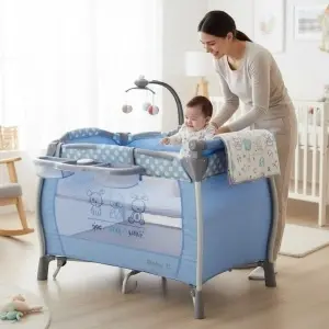 Patut-Pliabil-rotund-cu-balansoar-Tarc-copii-Baby-Care-PRO-FRW-2-Niveluri-de-inaltime-Cu-melodii-si-Masa-infasat-Carusel-cu-jucarii-din-plus-Plasa-insecte-Albastru-2