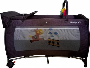 Patut pliant transformabil in tarc copii Baby Care™ NEST, 60X120 cm, 2 Niveluri, Masa infasat, Jucarie Carusel cu jucarii din plus, Fermoar acces lateral, Gri Jeans