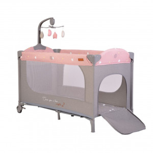 Patut-pliant-transformabil-in-tarc-copii-NOVOKIDS-Onceuponatime-NEST-62X125-cm-2-Niveluri-Jucarie-Carusel-muzical-Fermoar-acces-lateral-Roz-cu-Gri