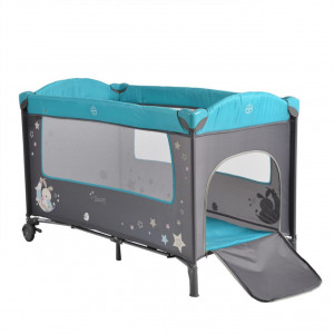 Patut-pliant-transformabil-in-tarc-copii-NOVOKIDS-Sleepy-NEST-60X120-cm-2-Niveluri-Masa-infasat-Jucarie-Carusel-cu-jucarii-din-plus-Fermoar-acces-lateral-Turquoise-cu-Gri