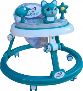 Premergator-reglabil-in-6-trepte-de-inaltime-NOVOKIDS-Happy-Kitty-Cu-melodii-Pliabil-Max-20-kg-Roti-silentioase-Model-Pisicuta-Verde-Turquoise_2