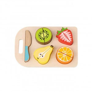 Puzzle 3D din lemn masiv NOVOKIDS™ Wooden Fruit Cutter, 10 piese, Cu fructe taiate, Materiale Eco, Multicolor