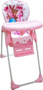 Scaun de masa pentru copii si bebe Baby Care™ CC reglabil in 3 trepte,pliabil, centura de siguranta, sezut comfortabil, masuta detasabila, pozitie somn, cosulet de depozitare, model Cangur , Roz