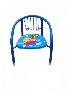 Scaun metalic pentru copii Novokids™ Little chair, Sezut moale cu sunete, Interior si exterior, Dimensiuni 36x36x34 cm, Vopsea lucioasa, Albastru