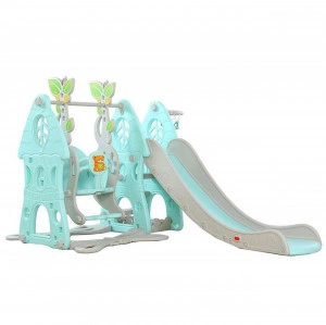 Tobogan 3 in 1 Pentru Copii NOVOKIDS™ Wonder Slide , cu Leagan, Pentru Interior si Exterior, 187 centimetri panta alunecare, Maxim 25 Kg, Cos de baschet inclus , Albastru