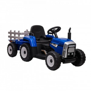 Tractor Electric XXL cu acumulator pentru copii NOVOKIDS™ Little Farmer , Cu remorca, Melodii si USB , 3-8 ani , Baterie12V, 2 Viteze, lungime 137 cm,Lumini , Albastru