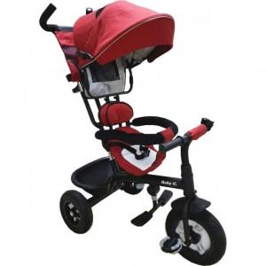 Tricicleta cu copertina Baby Care™ My first Trike, pedale si maner parinti, scaun reversibil cu invartire 360 grade, cadru metalic, Rosu Bordeaux
