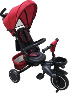 Tricicleta pliabila cu copertina Baby Care™ Folding Trike, Roti din spuma cauciucata EVA, Pedale si maner pentru parinti, Scaun reversibil cu rotire 360 grade , Cadru metalic, Dimensiuni 105X53X100 cm, Rosu