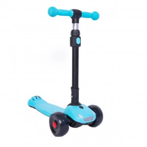 Trotineta copii cu roti luminoase din silicon NOVOKIDS™ Furious , cu melodii si lumini, 3 roti,pliabila, maner reglabil pe inaltime,maxim 50 kg, faruri luminoase in fata, design modern, Albastru
