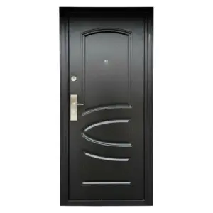Usa metalica de exterior cu izolatie si vizor Novo Doors ND7005 , 2 yale,tabla 0,7 mm, balamale si clanta incluse, toc de 7 centimetri, pentru casa si apartament, Maron lovitura de ciocan