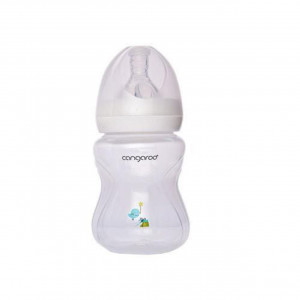 Biberon cu capac Cangaroo™ Birdy Blu, 0 luni+, 180 ml, 6 masuri, sistem anti colici, tetina lapte, Albastru