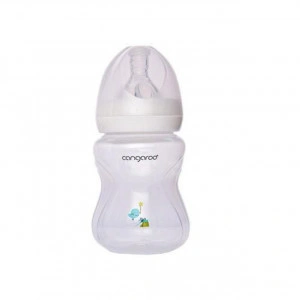 Biberon cu capac Cangaroo™ Birdy Blu, 0 luni+, 180 ml, 6 masuri, sistem anti colici, tetina lapte, Albastru