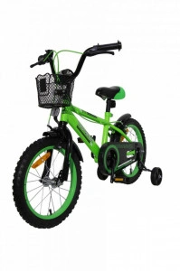 Bicicleta pentru copii NOVOKIDS™ Splend'Or Boom Edition, Cosulet, Roti 12" inch, Max 30 kg, Cadru otel, Roti ajutatoare, Ghidon reglabil, Verde