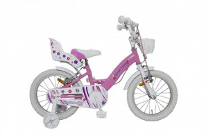 Bicicleta pentru copii NOVOKIDS™ Splend'Or PRO Line Edition, Cu cosulet, Roti 16" inch, Maxim 35 kg, Cadru din otel, Roti ajutatoare detasabile, Ghidon reglabil pe inaltime, Roz