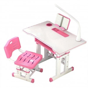 Birou copii din MDF cu lampa inclusa Novokids Premium desk, Dimensiuni 80X50X70, Cadru metalic, Roz cu Alb
