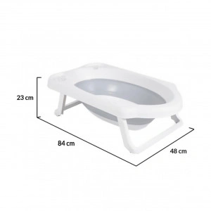 Cadita pliabila cu stender pentru bebelusi si copii NOVOKIDS™ Maoui Folding Tub, Baita bebe, Forma ergonomica, Dimensiuni 84x48x23 cm, Supapa scurgere, Geanta transport, Gri
