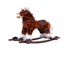 Calut balansoar din plus cu melodii NOVOKIDS ™ Rocking Horse XXL, Cu roti, Platforma detasabila, Functie trotineta fara pedale, Dimensiuni 85x37x77 cm, Max 50 kg, Maron cu Alb
