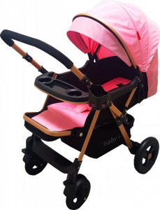 Carucior-nou-nascuti-2-in-1-BABY-CARE-PRO-511-Cadru-aluminiu-Maner-reversibil-Spatar-reglabil-in-5-trepte-Amortizoare-Frana-picior-Pliabil-Roz_3