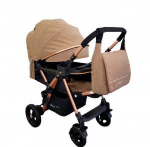 Carucior-nou-nascuti-2-in-1-BABY-CARE-PRO-511-Cu-geanta-bebe-inclusa-Cadru-aluminiu-Maner-reversibil-Spatar-reglabil-in-5-trepte-Amortizoare-Plasa-insecte-Frana-picior-Pliabil-Maron