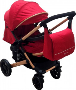 Carucior-nou-nascuti-2-in-1-BABY-CARE-PRO-512-Cu-geanta-bebe-inclusa-Suspensii-Cadru-aluminiu-Gold-Maner-reversibil-Spatar-reglabil-in-5-trepte-Amortizoare-Plasa-insecte-Frana-picior-Pliabil-Rosu