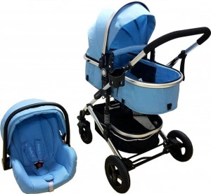 Carucior-nou-nascuti-3-in-1-Baby-Care-PRO-531-Cadru-Aluminiu-Amortizoare-Roti-din-cauciuc-plin-AVE-Landou-Scoica-auto-Spatar-reglabil-3-trepte-Plasa-insecte-Albastru