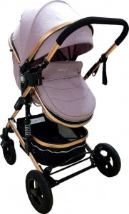 Carucior-nou-nascuti-3-in-1-Baby-Care-PRO-531-Cadru-Aluminiu-Amortizoare-Roti-din-cauciuc-plin-AVE-Landou-Scoica-auto-Spatar-reglabil-3-trepte-Plasa-insecte-Gri