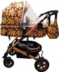 Carucior-nou-nascuti-3-in-1-Baby-Care-PRO-531-Cu-geanta-bebe-Cadru-Aluminiu-Gold-Amortizoare-Roti-din-cauciuc-plin-AVE-Landou-Scoica-auto-Spatar-reglabil-3-trepte-Plasa-insecte-Beige-cu-imprimeu-Fluturasi-Maron_1