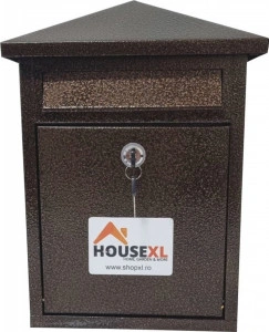 Cutie postala metalica cu 2 chei HouseXL® MailBox, Dimensiune 39X28X7.5 cm, Vopsita in camp electrostatic, Tabla groasa, Model casuta dreptunghiulara, Maron lovitura de ciocan