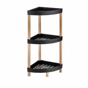 Etajera din lemn masiv cu 3 polite din plastic HouseXL™ B-Wood Mini Organizer, Pentru bucatarie, Baie, Living si Birou, Inaltime 80 cm, Raft, Design modern, Natur