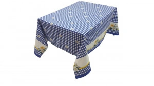 Fata de masa cu carouri alb si albastre si margarete CASA GINO , bumbac 100%, 150X160, masa 6 persoane, Albastru cu margarete