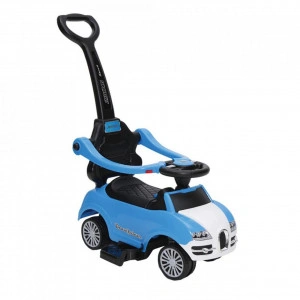 Masinuta copii si bebe NOVOKIDS™ Classico Rider 2 in 1 , Cu melodii si sunete, Maner de impins pentru parinti detasabil, Functie trotineta fara pedale, Pentru interior si exterior, Albastru