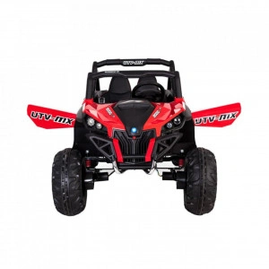 Masinuta Electrica cu acumulator pentru copii NOVOKIDS™ Buggy UTV , 2 locuri, Cu faruri luminoase, Roti din Cauciuc EVA, 3-12 ani , max 50 kg , 2 Baterii de 12V, Mp3/USB, 2 Viteze, Lungime 124 cm, Model Offroad, Rosu cu Negru