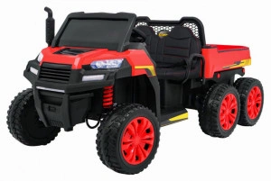 Masinuta Electrica cu acumulator pentru copii NOVOKIDS™ Farmer Beast Buggy, 6 roti, 2 locuri, Cu remorca si faruri luminoase, Roti din Cauciuc EVA, 3-12 ani, max 60 kg, 24V, Lungime 151 cm, Rosu