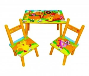 Masuta copii din MDF cu doua scaune Novokids™ My first table, dimensiuni 59X39X40, suprafata lucioasa, Portocaliu