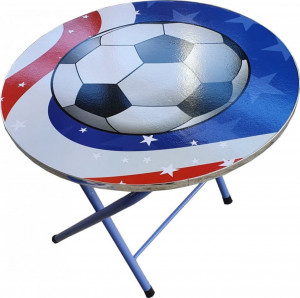 Masuta-pliabila-pentru-copii-din-MDF-Novokids-Round-folding-table-Cu-doua-scaune-pliabile-Diametru-60-cm-2-niveluri-de-inaltime-Suprafata-lucioasa-Model-minge-de-fotbal-Albastru