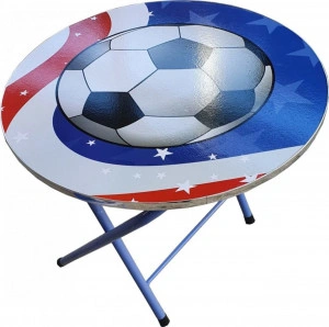 Masuta-pliabila-pentru-copii-din-MDF-Novokids-Round-folding-table-Cu-doua-scaune-pliabile-Diametru-60-cm-2-niveluri-de-inaltime-Suprafata-lucioasa-Model-minge-de-fotbal-Albastru
