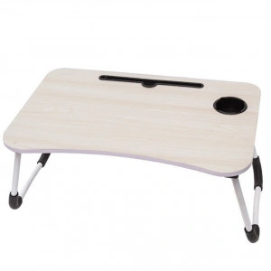 Masuta plianta cu blat din MDF melaminat HouseXL® Mini Folding Table, Dimensiuni 60X40 cm, Pentru laptop si mic dejun, Blat 18mm, Picioare emailate, Pliabila, Natur
