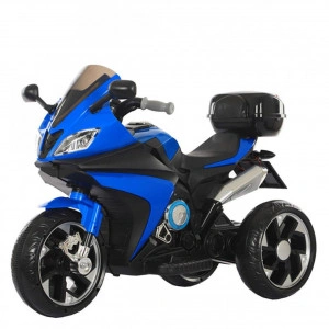 Motocicleta Electrica cu Acumulator Pentru Copii NOVOKIDS™ Karachi Motor, 2-5 ani, max 25 kg, Cu Sunete si Lumini LED, MP3, Trotineta Electrica, 3 Roti, MERS CU SPATELE, Albastru cu Negru